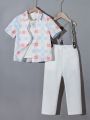 SHEIN Kids FANZEY Toddler Boys' Fitted Elegant Grid Necktie Shirt And Suspender Pants Gentlemen Suit 2pcs/set