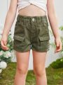 Girls' Cute Casual Green Simple Denim Shorts