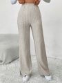 High Waist Straight Leg Pants With Split Hem