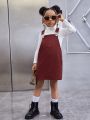 SHEIN Kids Cooltwn Young Girl Turtleneck Tee & Pocket Patched Overall Dress