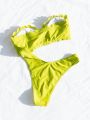 SHEIN Swim Basics Solid Color Women'S Two-Piece Swimsuit Set