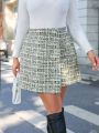 SHEIN Privé Plus Size Plaid Wrapped Woolen Skirt