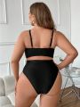 SHEIN Swim Chicsea Plus Size Solid Color Cross Detail Swimwear Top