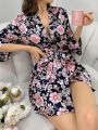 Floral Printed V-Neck Robe