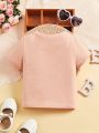 Baby Girls' Casual Cartoon Pattern Short Sleeve Round Neck Top Suitable For Summer