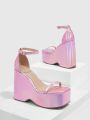 Party Collection Holographic Ankle Strap Wedge Sandals