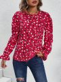 SHEIN LUNE Women's Polka Dot Printed Long Sleeve Shirt