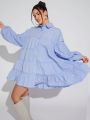 Hello J Oversize Layered Ruffle Shirt Dress