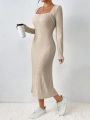 SHEIN Frenchy Ladies' Solid Color Knitted Square Neck Long Dress