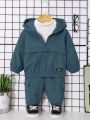 SHEIN Baby Boy Letter Patched Detail Hooded Jacket & Pants Without Tee