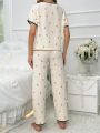 Floral Print Contrast Binding PJ Set