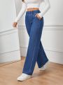 SHEIN Privé Women's Elastic Waist Wide Leg Denim Pants