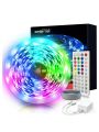 DAYBETTER Alexa Led Strip Lights,Smart Led Strip Lights Work with Alexa Only(Direct Connected),50ft Multicolor Led Lights for Bedroom, Desk, Home Decoration,with 44 Keys Remote and 12V Power Supply