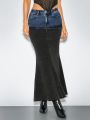 SHEIN BAE Women'S Bullet-Stitched Contrasting Tight And Sexy Denim Skirt