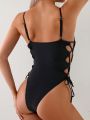 SHEIN Swim Chicsea Ladies' Solid Color One-Piece Swimsuit With Strap Detail