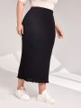 SHEIN Mulvari Plus Lettuce Trim Ribbed Knit Skirt