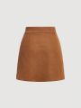 SHEIN MOD Women's Solid Color Flap Decorated Skirt