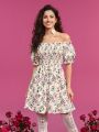 TOM & JERRY X SHEIN Off Shoulder Allover Print A-Line Dress