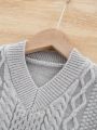 SHEIN Kids HYPEME Little Boys' Cable Knit V-neck Sweater