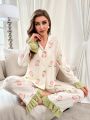 Floral Print Ruffle Trim PJ Set