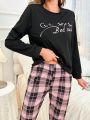 Plaid Patterned Long Sleeve And Pants Homewear