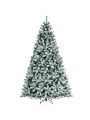 Costway 8ft Pre-lit Snow Flocked Hinged Christmas Tree w/1502 Tips & Metal Stand