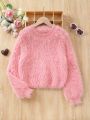 SHEIN Kids QTFun Girls' Plush Knitted Sweater