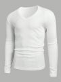 Manfinity Homme Men's V-Neck Long Sleeve Knitted Casual T-Shirt