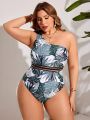 SHEIN Swim Vcay Plus Size One-Piece Swimsuit With Tropical Print