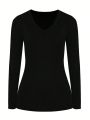 SHEIN LUNE Plus Size Solid Color Long Sleeve Casual T-Shirt