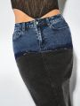 SHEIN BAE Women'S Bullet-Stitched Contrasting Tight And Sexy Denim Skirt