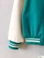 SHEIN Kids HYPEME Young Girl Letter Graphic Striped Trim Colorblock Varsity Jacket