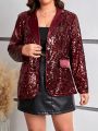 SHEIN Privé Plus Size Sequined False Pocket Blazer