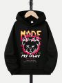 Tween Boy Bear & Slogan Graphic Hooded Thermal Lined Sweatshirt