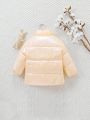 Young Girl Cartoon & Letter Graphic Flap Pocket Winter Coat