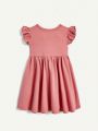 Cozy Cub Baby Girl Cartoon Little Rabbit Pattern Ruffled Round Neckline Empire Waist Dress Set