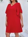 SHEIN LUNE Plus Size Solid Color Hollow Out Sleeve Dress