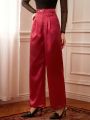 SHEIN DECDS Vintage Satin Metal Decor Straight Leg Pants