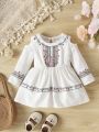 Baby Girl New Embroidery Detail Hollowed-Out Shoulder Dress