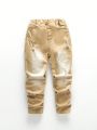 Boys' Stretchy Skinny Jeans With Tapered Leg, Street Fashion, Washed & Distressed