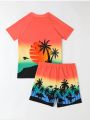 Boys' Coconut Tree Printed Two-Piece Swimsuit