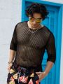 Men'S Solid Color Short Sleeve Hollow Knitwear