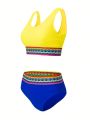 SHEIN Swim SPRTY Women's Color Block Swimwear Set