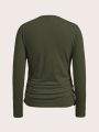 SHEIN Solid Color Maternity Long Sleeve T-shirt With Pleats