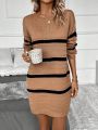 Striped Pattern Drop Shoulder Sweater Dress