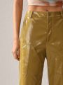 RiRi Solid Color Slanted Pockets Straight-Leg Pants