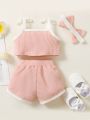 Baby Girl Contrast Piping Cami Top & Bow Front Shorts