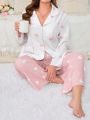 Plus Heart Print Contrast Piping PJ Set