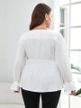 SHEIN Privé Plus Size Women's Ruffle Sleeve Textured Fabric Shirt