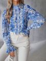 SHEIN VCAY Floral Print Long Sleeve Shirt